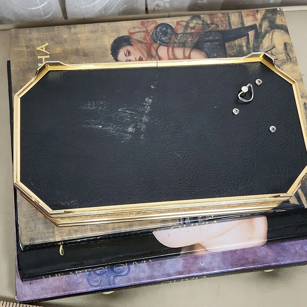 Vintage or antique Musical jewelry box W/ gold or beige fabric/brocade exterior
